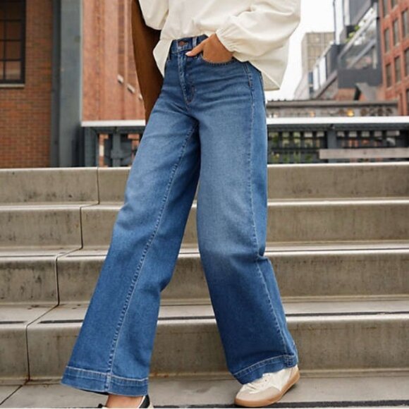 Lands' End Wide Leg Denim Jeans - Picture 1 of 10